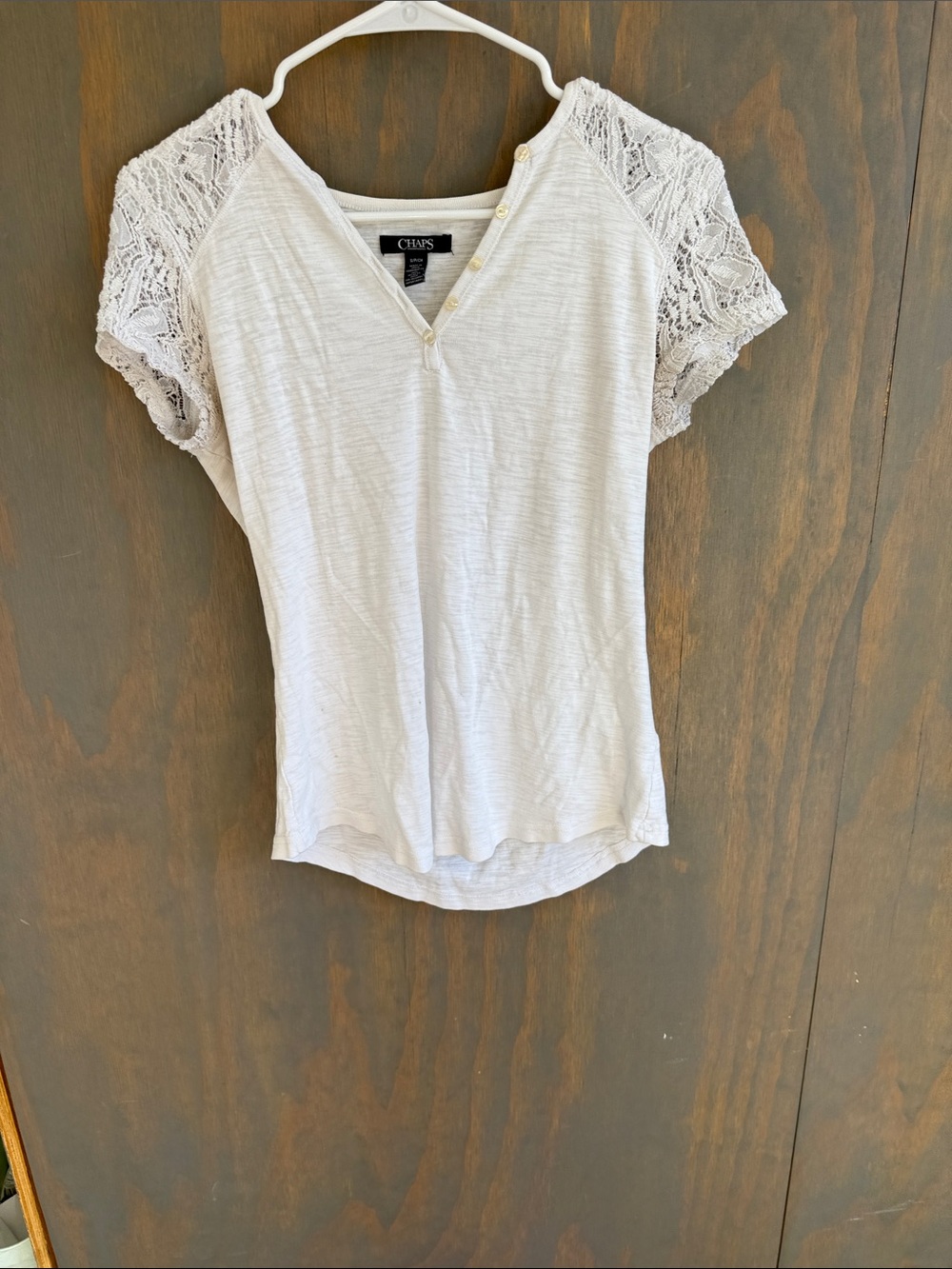 Chaps White Lace-Sleeve V-Neck Short Sleeve Top